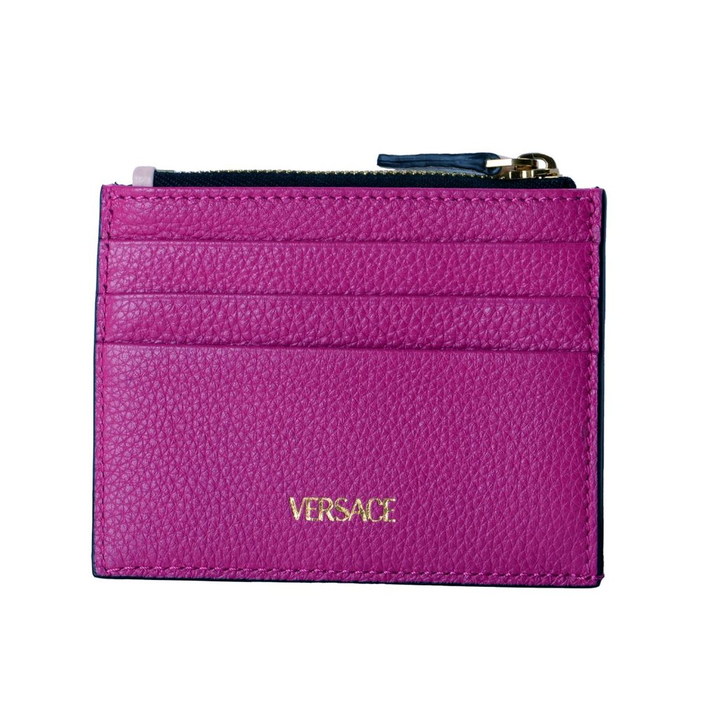 Versace Women's Purple & Pink 100% Textured Leather V-Logo Card Case - Picture 3 of 3